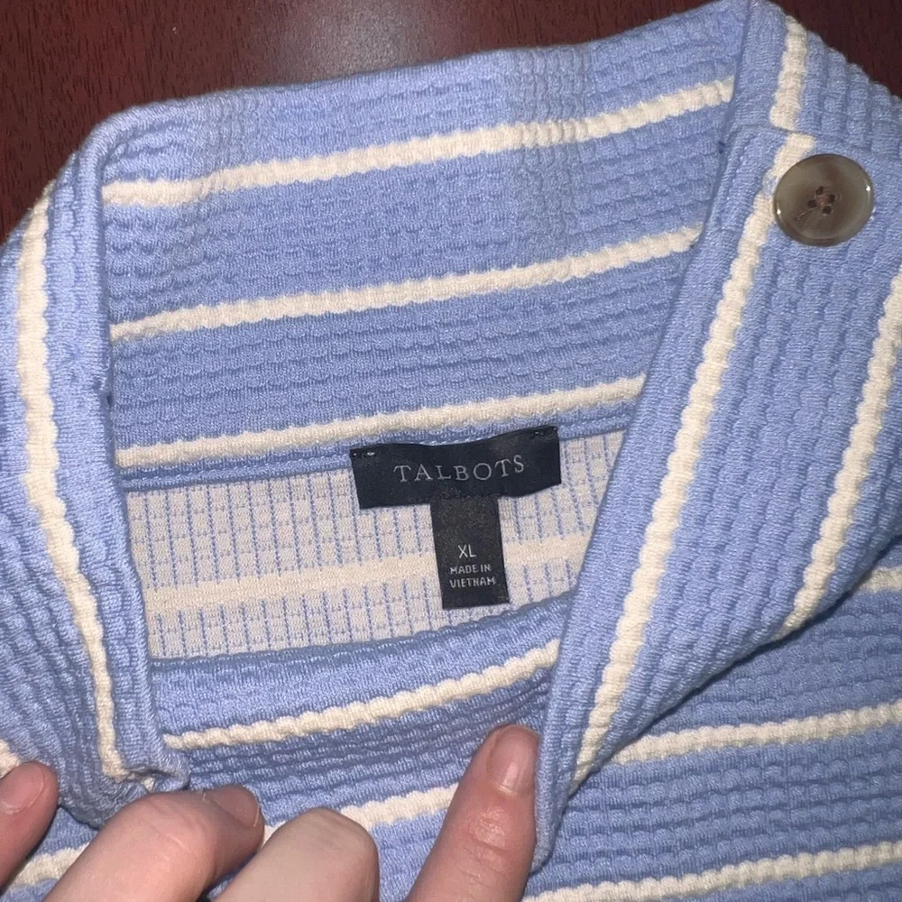 Talbots BUTTON MOCKNECK PULLOVER - MARIN STRIPE - Picture 3 of 5